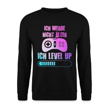 Video Spieler B-Day Werde nicht Älter Ich Level Up - Unisex Pullover - Schwarz - Vorne - Alina (178cm) & Michal (187cm)