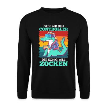 Video Spieler Der König will Zocken Spielekonsole - Unisex Pullover - Schwarz - Vorne - Alina (178cm) & Michal (187cm)