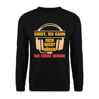 Headset Gamer Sorry, Ich kann dich nicht Hören - Unisex Pullover - Schwarz - Vorne - Alina (178cm) & Michal (187cm)