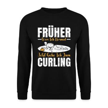 Curler Spruch Heute Gehe ich zum Curling - Unisex Pullover - Schwarz - Vorne - Alina (178cm) & Michal (187cm)