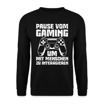 Video Spieler Pause vom Gaming Controller Video - Unisex Pullover - Schwarz - Vorne - Alina (178cm) & Michal (187cm)