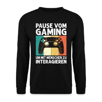Video Spieler Pause vom Gaming Controller Video - Unisex Pullover - Schwarz - Vorne - Alina (178cm) & Michal (187cm)