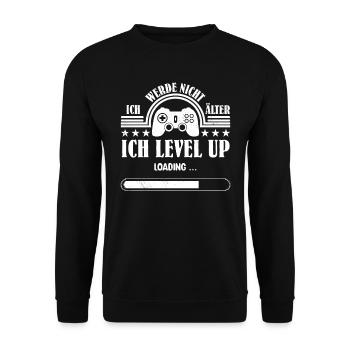Retro Gamer Werde nicht Älter Ich Level Up - Unisex Pullover - Schwarz - Vorne - Alina (178cm) & Michal (187cm)