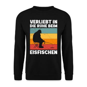 Eis Angler Verliebt in die Ruhe beim Eisfischen - Unisex Pullover - Schwarz - Vorne - Alina (178cm) & Michal (187cm)