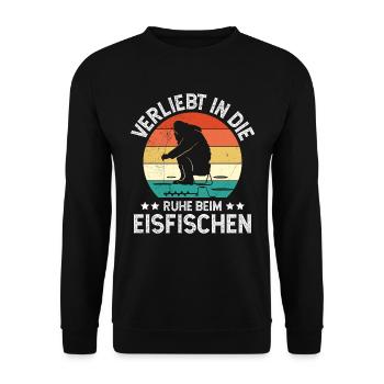 Eis Angler Verliebt in die Ruhe beim Eisfischen - Unisex Pullover - Schwarz - Vorne - Alina (178cm) & Michal (187cm)