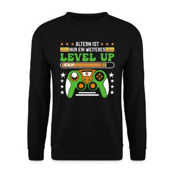 Retro Gamer B-day Altern ist ein weiterer Level Up - Unisex Pullover - Schwarz - Vorne - Alina (178cm) & Michal (187cm)