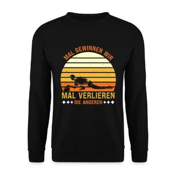 Curler Spruch Mal Gewinnen wir Mal Verlieren Andre - Unisex Pullover - Schwarz - Vorne - Alina (178cm) & Michal (187cm)