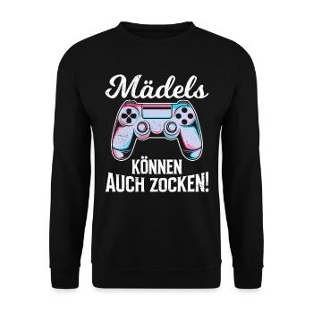 Mädels können auch Zocken! Video Spiele Frauen - Unisex Pullover - Schwarz - Vorne - Alina (178cm) & Michal (187cm)