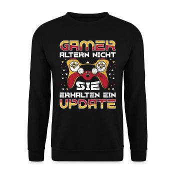 Gamer Altern Nicht Sie Leveln Retro Gamer Zocken - Unisex Pullover - Schwarz - Vorne - Alina (178cm) & Michal (187cm)