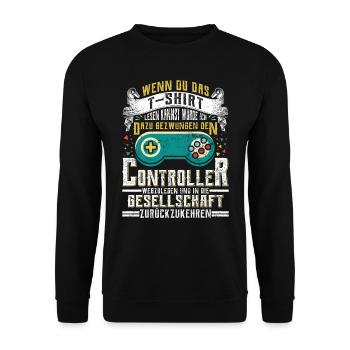 Gamer Wenn du das Lesen Kannst Zurück zur - Unisex Pullover - Schwarz - Vorne - Alina (178cm) & Michal (187cm)
