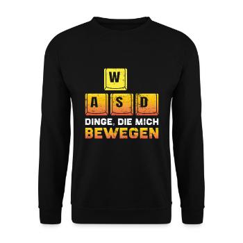 Zocken PC WASD Dinge die mich Bewegen Zocker - Unisex Pullover - Schwarz - Vorne - Alina (178cm) & Michal (187cm)