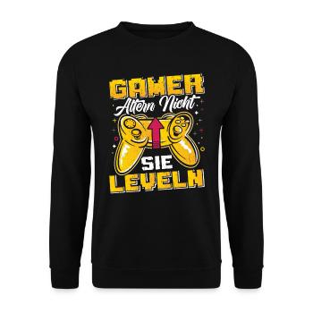 Gamer Altern Nicht Sie Leveln Retro Gamer Zocken - Unisex Pullover - Schwarz - Vorne - Alina (178cm) & Michal (187cm)