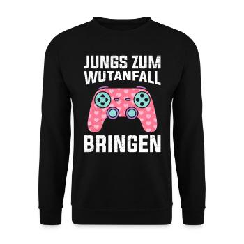 Jungs zum Wutanfall bringen Zockerinnen Gaming - Unisex Pullover - Schwarz - Vorne - Alina (178cm) & Michal (187cm)