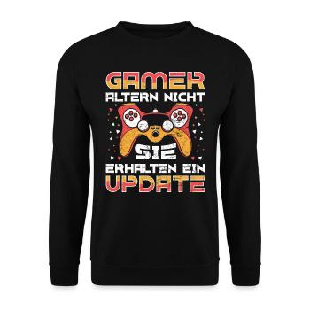 Gamer Altern Nicht Sie Leveln Retro Gamer Zocken - Unisex Pullover - Schwarz - Vorne - Alina (178cm) & Michal (187cm)