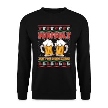 Biertrinker Verfehlt Zeit für einen Drink X-Mas - Unisex Pullover - Schwarz - Vorne - Alina (178cm) & Michal (187cm)