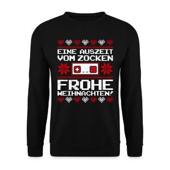 Gamer Auszeit vom Zocken Frohe Weihnachten! - Unisex Pullover - Schwarz - Vorne - Alina (178cm) & Michal (187cm)