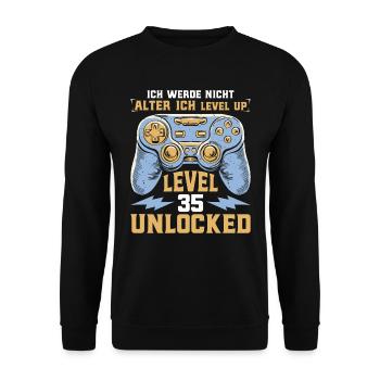 Retro Gamer B-Day Level 35 Unlocked Zocker - Unisex Pullover - Schwarz - Vorne - Alina (178cm) & Michal (187cm)