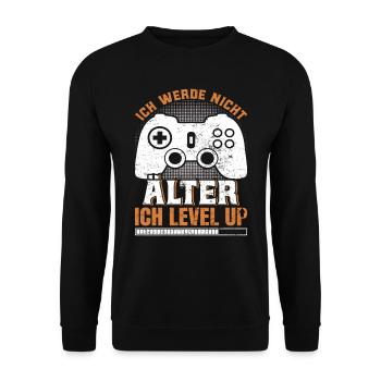 Retro Gamer Werde nicht Älter Ich Levels Up - Unisex Pullover - Schwarz - Vorne - Alina (178cm) & Michal (187cm)
