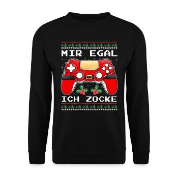 Weihnachten Mir Egal Ich Zocke Videospiel Konsole - Unisex Pullover - Schwarz - Vorne - Alina (178cm) & Michal (187cm)