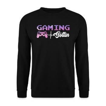 Gaming Göttin Zocken Frauen Video Spieler - Unisex Pullover - Schwarz - Vorne - Alina (178cm) & Michal (187cm)