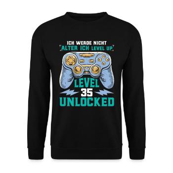Retro Gamer B-Day Level 35 Unlocked Zocker - Unisex Pullover - Schwarz - Vorne - Alina (178cm) & Michal (187cm)