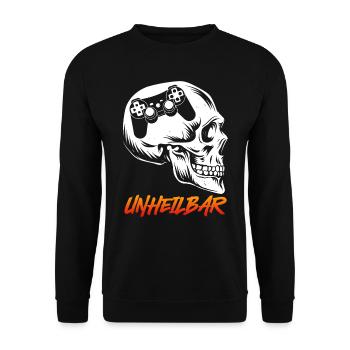 Gamer Gehirn Unheilbar Zocker Videospiele - Unisex Pullover - Schwarz - Vorne - Alina (178cm) & Michal (187cm)