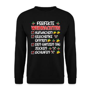 Gamer Perfekte Weihnachten Video Spiele Zocken - Unisex Pullover - Schwarz - Vorne - Alina (178cm) & Michal (187cm)