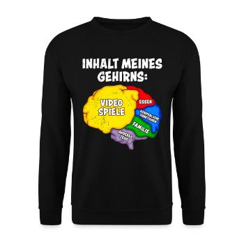 Gamer Inhalt meines Gehirns: Video Spiele Zocken - Unisex Pullover - Schwarz - Vorne - Alina (178cm) & Michal (187cm)