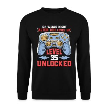 Retro Gamer B-Day Level 35 Unlocked Zocker - Unisex Pullover - Schwarz - Vorne - Alina (178cm) & Michal (187cm)