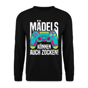 Mädels können auch Zocken! Video Spiele Frauen - Unisex Pullover - Schwarz - Vorne - Alina (178cm) & Michal (187cm)