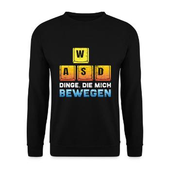 Zocken PC WASD Dinge die mich Bewegen Zocker - Unisex Pullover - Schwarz - Vorne - Alina (178cm) & Michal (187cm)