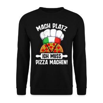 Pizzabäcker Mach Platz ich Muss Pizza Machen - Unisex Pullover - Schwarz - Vorne - Alina (178cm) & Michal (187cm)