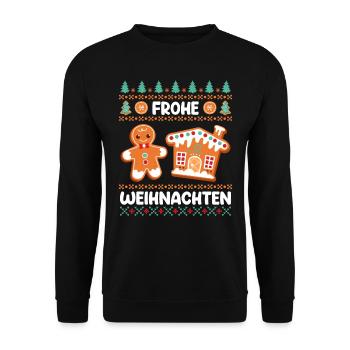 Frohe Weihnacht Lebkuchengebäck Lebkuchenmann - Unisex Pullover - Schwarz - Vorne - Alina (178cm) & Michal (187cm)