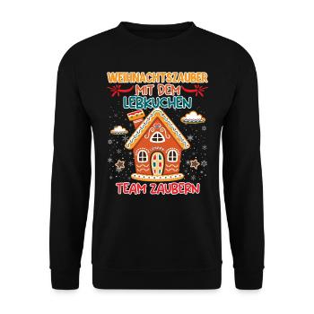 Baking Up Christmas Magic Lebkuchenhaus - Unisex Pullover - Schwarz - Vorne - Alina (178cm) & Michal (187cm)