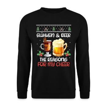 Glühwein und Bier Darum bin ich Hier X-Mas - Unisex Pullover - Schwarz - Vorne - Alina (178cm) & Michal (187cm)