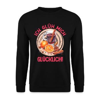 Glühweinstand Ich Glüh mich Glücklich Weihnachten - Unisex Pullover - Schwarz - Vorne - Alina (178cm) & Michal (187cm)