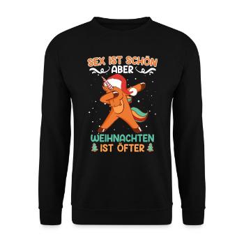 Lebkuchenmann Sex ist Schön aber Weihnachten Öfter - Unisex Pullover - Schwarz - Vorne - Alina (178cm) & Michal (187cm)