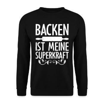 Backen ist meine Superkraft Konditorei Backteig - Unisex Pullover - Schwarz - Vorne - Alina (178cm) & Michal (187cm)