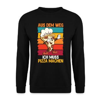 Pizza Backen Aus dem Weg ich Muss Pizza machen - Unisex Pullover - Schwarz - Vorne - Alina (178cm) & Michal (187cm)