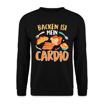 Backen ist mein Cardio Brotbäcker Backliebhaber - Unisex Pullover - Schwarz - Vorne - Alina (178cm) & Michal (187cm)