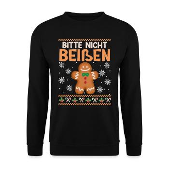 Lebkuchengebäck Bitte nicht Beißen Lebkuchenmann - Unisex Pullover - Schwarz - Vorne - Alina (178cm) & Michal (187cm)
