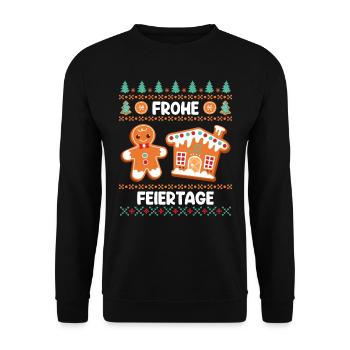 Frohe Feiertage Lebkuchengebäck Lebkuchenmann - Unisex Pullover - Schwarz - Vorne - Alina (178cm) & Michal (187cm)