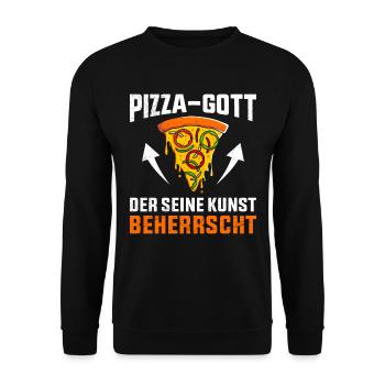 Pizza-Gott der seine Kunst Beherrscht Pizzateig - Unisex Pullover - Schwarz - Vorne - Alina (178cm) & Michal (187cm)