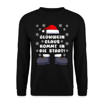 Weihnachten Glühwein Claus kommt in die Stadt! - Unisex Pullover - Schwarz - Vorne - Alina (178cm) & Michal (187cm)