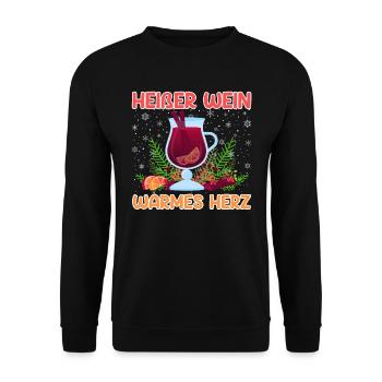 Heißer Wein Warmes Herz Glühwein Weihnachten - Unisex Pullover - Schwarz - Vorne - Alina (178cm) & Michal (187cm)