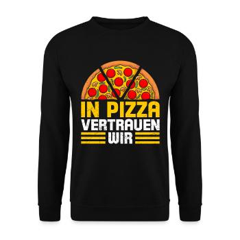 Pizzabacken In Pizza Vertrauen Wir Pizzafans - Unisex Pullover - Schwarz - Vorne - Alina (178cm) & Michal (187cm)