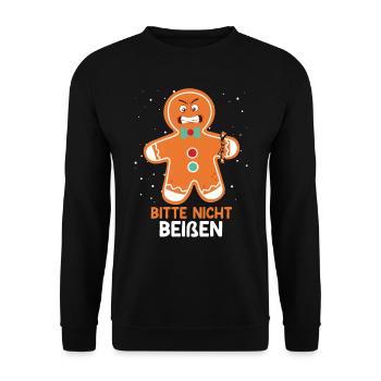 Lebkuchengebäck Bitte nicht Beißen Lebkuchenmann - Unisex Pullover - Schwarz - Vorne - Alina (178cm) & Michal (187cm)