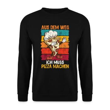 Pizza Backen Aus dem Weg ich Muss Pizza machen - Unisex Pullover - Schwarz - Vorne - Alina (178cm) & Michal (187cm)