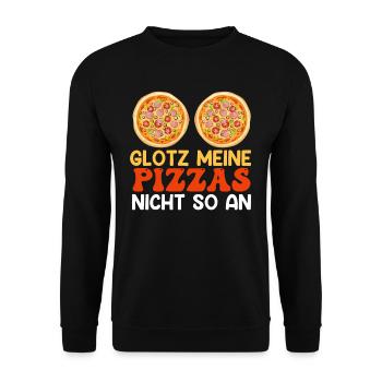 Pizza Backen Glotz meine Pizzas nicht so an - Unisex Pullover - Schwarz - Vorne - Alina (178cm) & Michal (187cm)