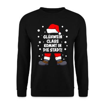 Weihnachten Glühwein Claus kommt in die Stadt! - Unisex Pullover - Schwarz - Vorne - Alina (178cm) & Michal (187cm)